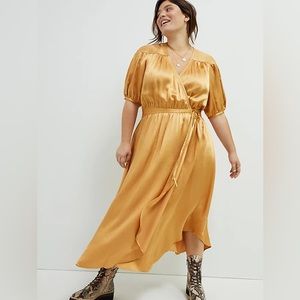Anthro Maeve Katrina Midi Wrap Dress in Gold